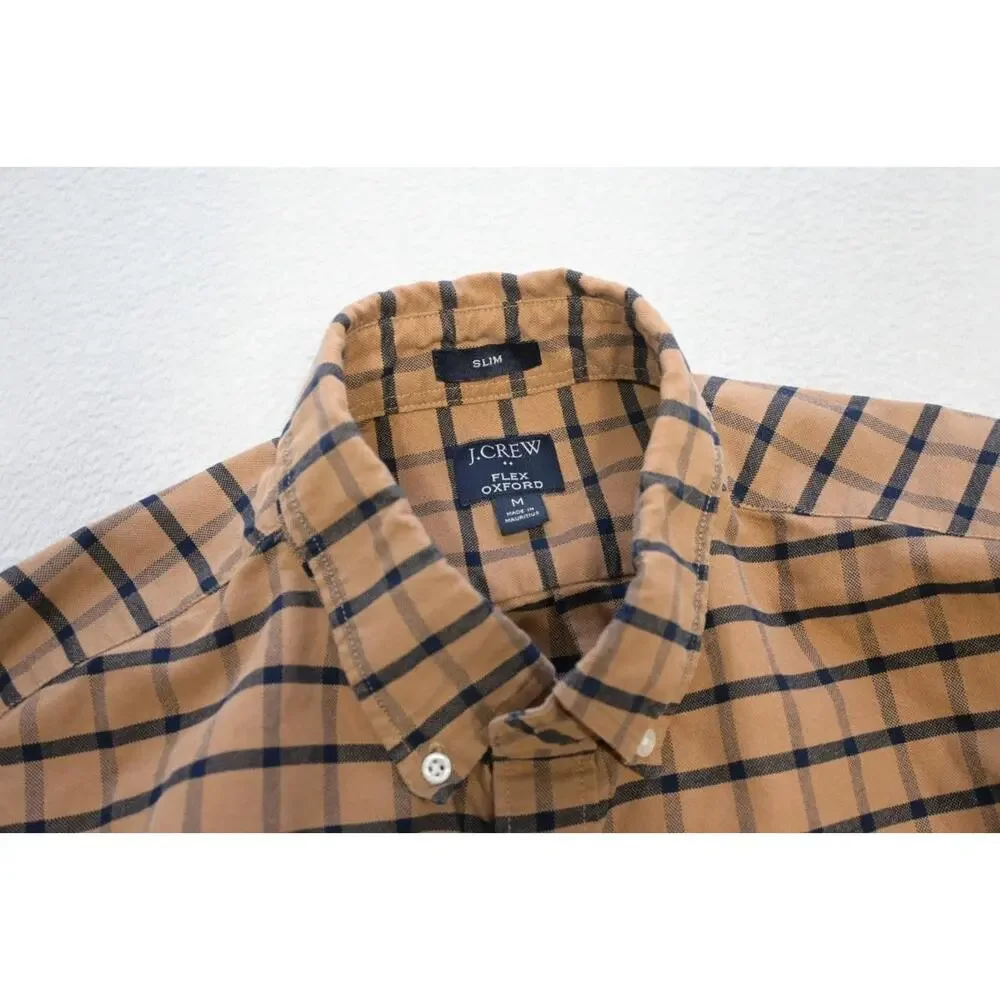 J Crew Flex Oxford Slim Fit‎ Dress Shirt Plaid Button Up Long Sleeve Mens Medium